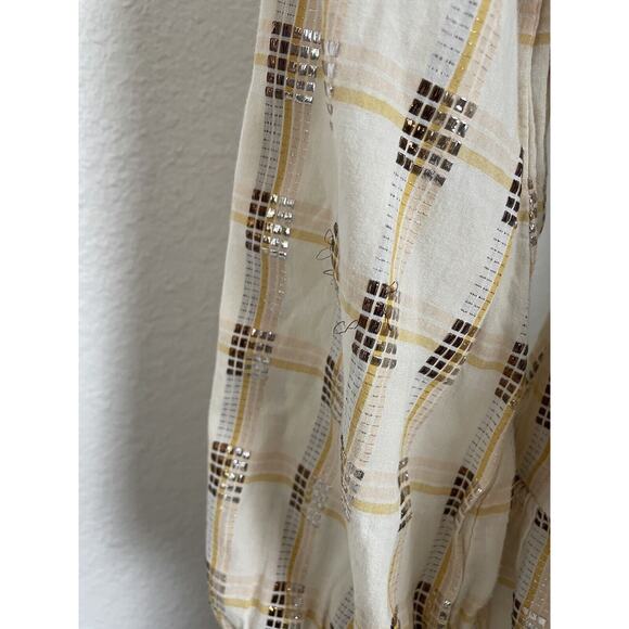 Lou & Grey Mini Dress Belted Plaid Multicolor Metallic FLAW - Picture 6 of 13